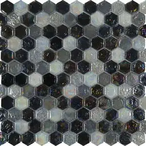 Hexagon Mix Grey Glass Interlocking Mosaic