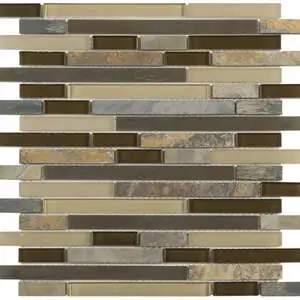 Beige Brown Slate Glass Baguette Mosaic