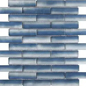 Glass Baguette Blue Mix Matte Interlocking Mosaic