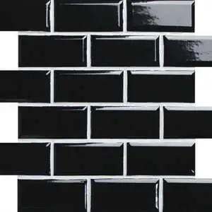 Mini Subway Black Glazed Porcelain Interlocking Mosaic 2″X4″