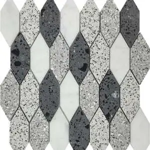 Long Hexagon Terrazzo Marble White Grey Black Mix Mosaic