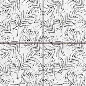 6″x6″ Grey Palm Leaf Printed White Marble