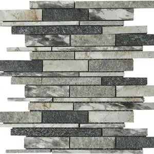 Grey/Green/Beige Mix Stone Baguette Interlocking Mosaic