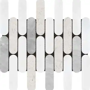 2″x6″ Elongated Round White Grey Beige Marble Mix