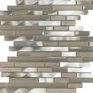 Beige Marble Glass Brushed Metal Baguette Interlocking Mosaic