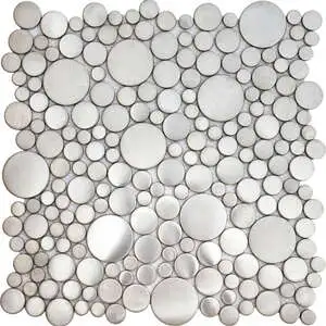 Brushed Silver Penny Rounds Inox Metal Interlocking Mosaic