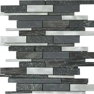 Grey/Black Stone Aluminum Mix Baguette Interlocking Mosaic
