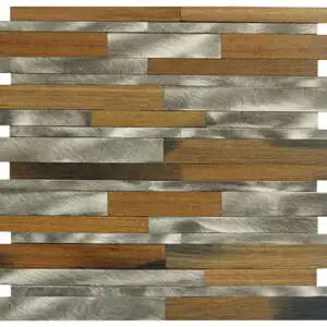 Wood / Silver Aluminum Baguette Interlocking Mosaic