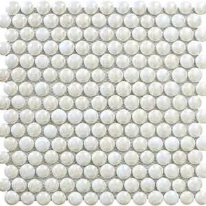 White Penny Round Pebbles Glass Mosaic