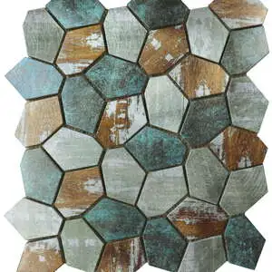Hexagon Aluminum Mix Green Grey Beige 11.4″x12.2″