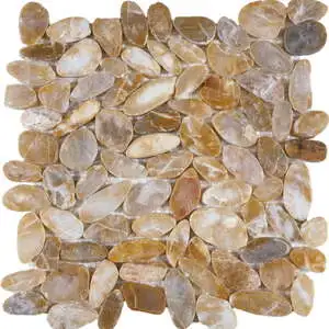 Beige Sliced Polished Pebble Interlocking Mosaic