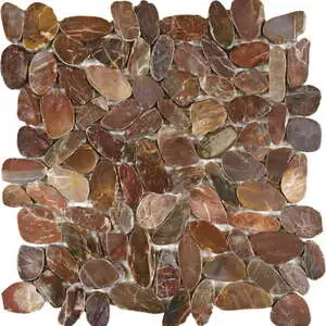 Brown Sliced Polished Pebble Interlocking Mosaic