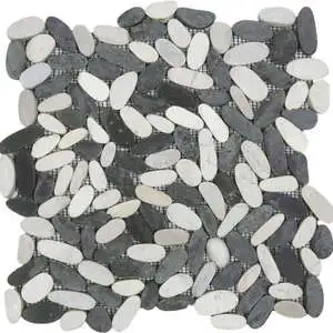 Mix White/Black Sliced Matte Pebble Interlocking Mosaic