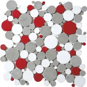 White Grey Red Penny Rounds Interlocking Mosaic