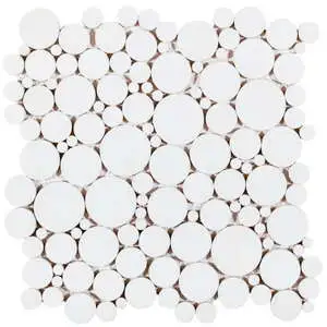 White Reconstituted Round Interlocking Mosaic