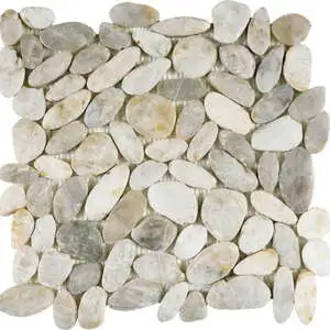 White Sliced Polished Pebble Interlocking Mosaic