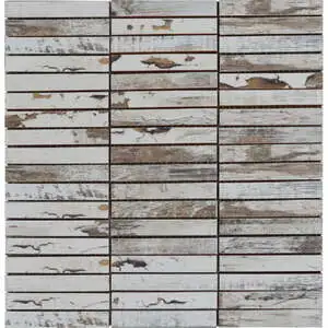 0.7″x4″ Wood Rectangles Mix White Grey Ceramic Mosaic