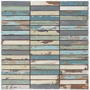 0.7×4 Wood Rectangles Mix Beige Blue Ceramic Mosaic