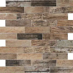 Beige Brown Mix Wood 1.1″x4″ Glazed Ceramic Mosaic