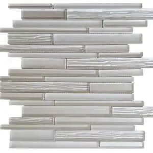 Wood Look Glass Baguette Light Grey Interlocking Mosaic