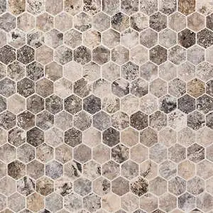 2" Hexagon Mosaic Silver Travertine