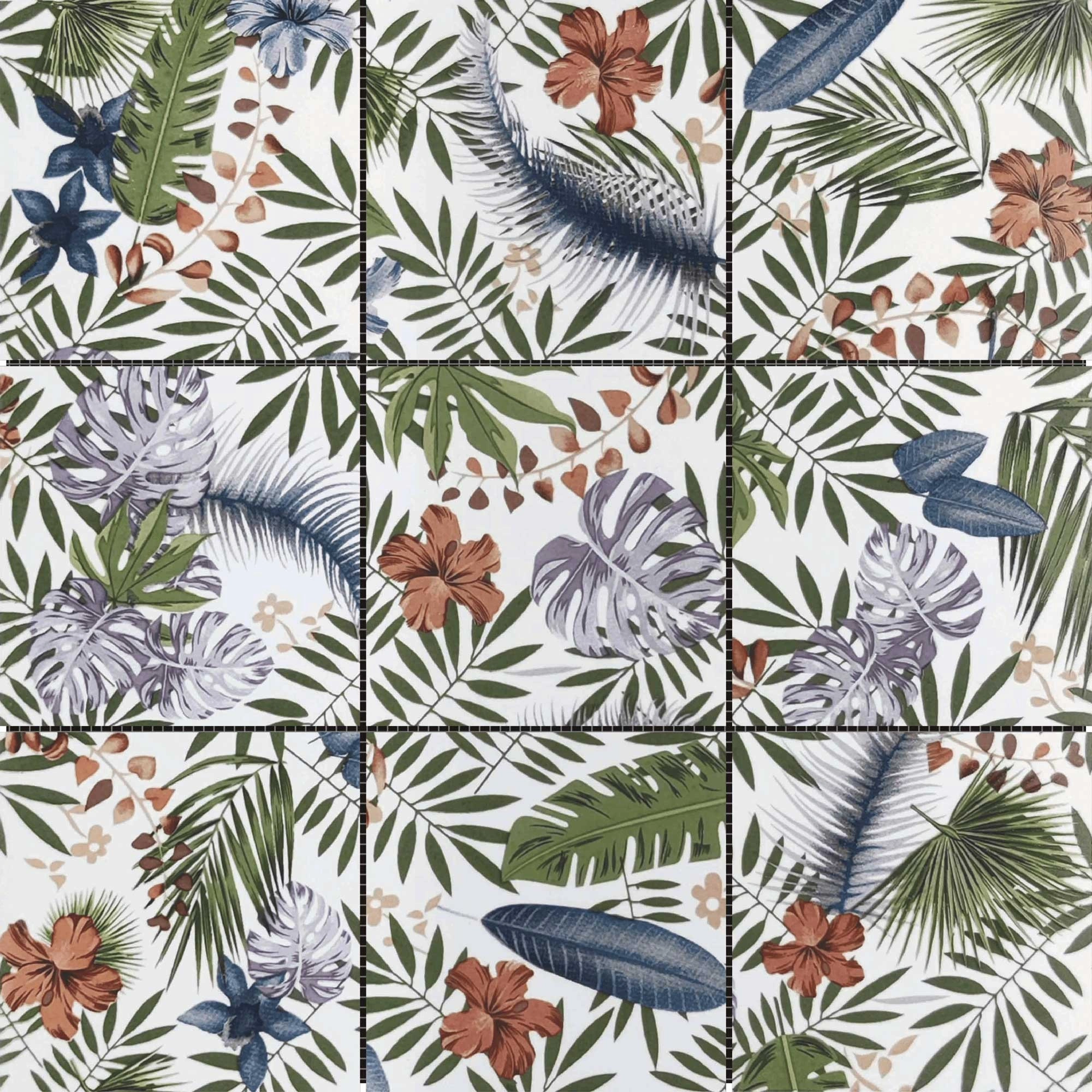 4″x4″ Floral Palm Multicolor Mosaic