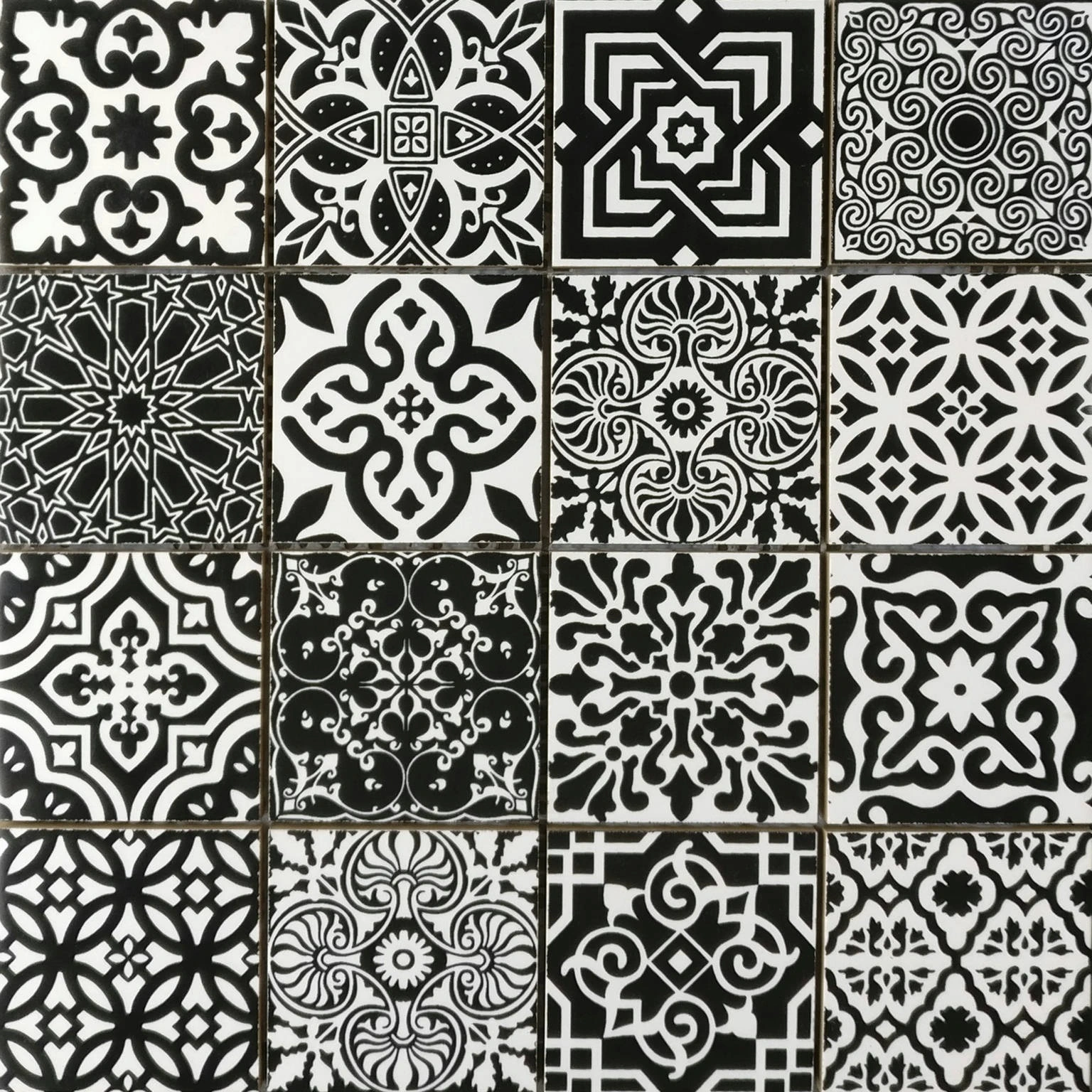 Ceramic Patchwork Square Black & White Mosaic
