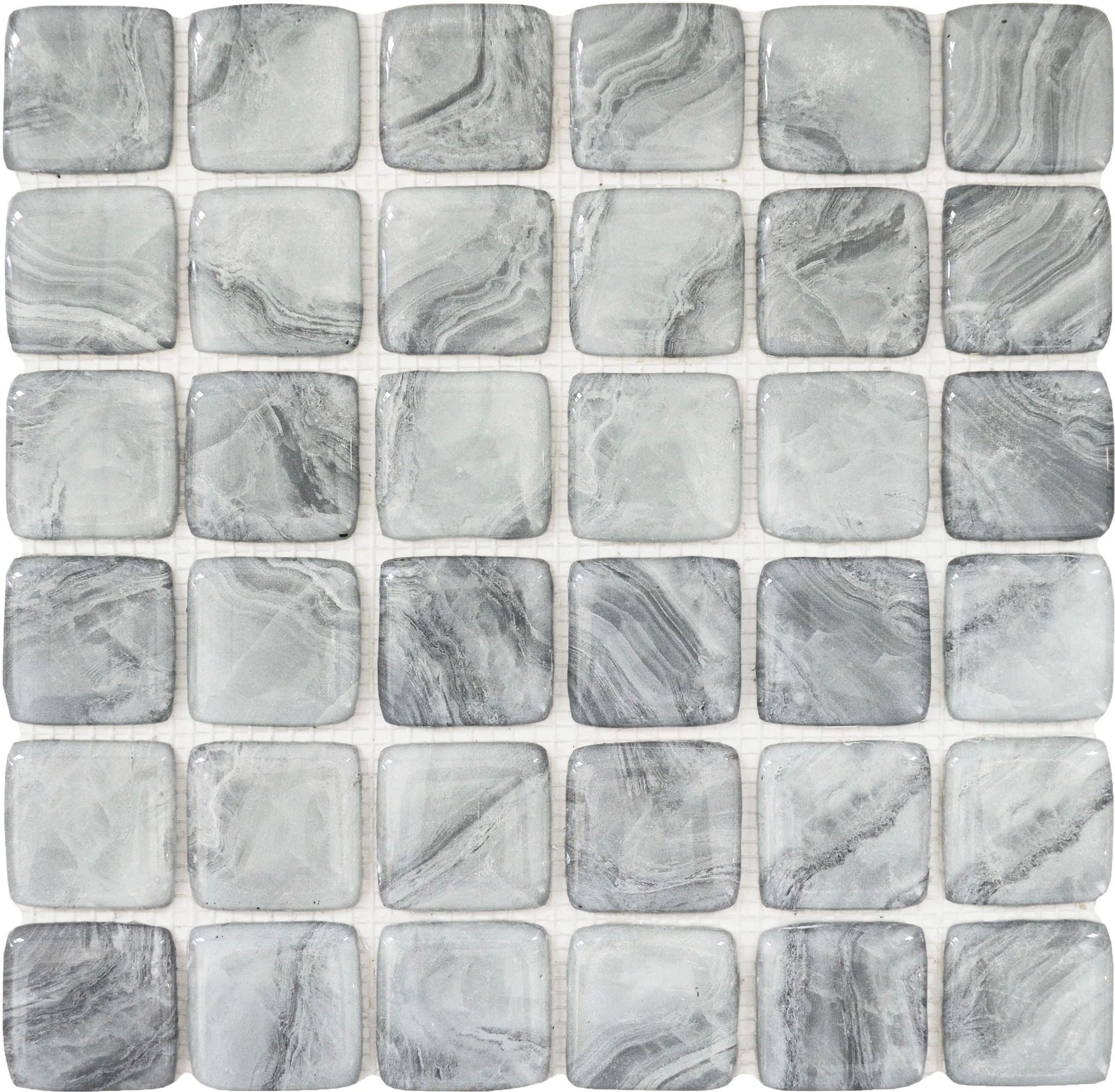 Glass Square Light Grey Marble Pattern Mix Mosaic