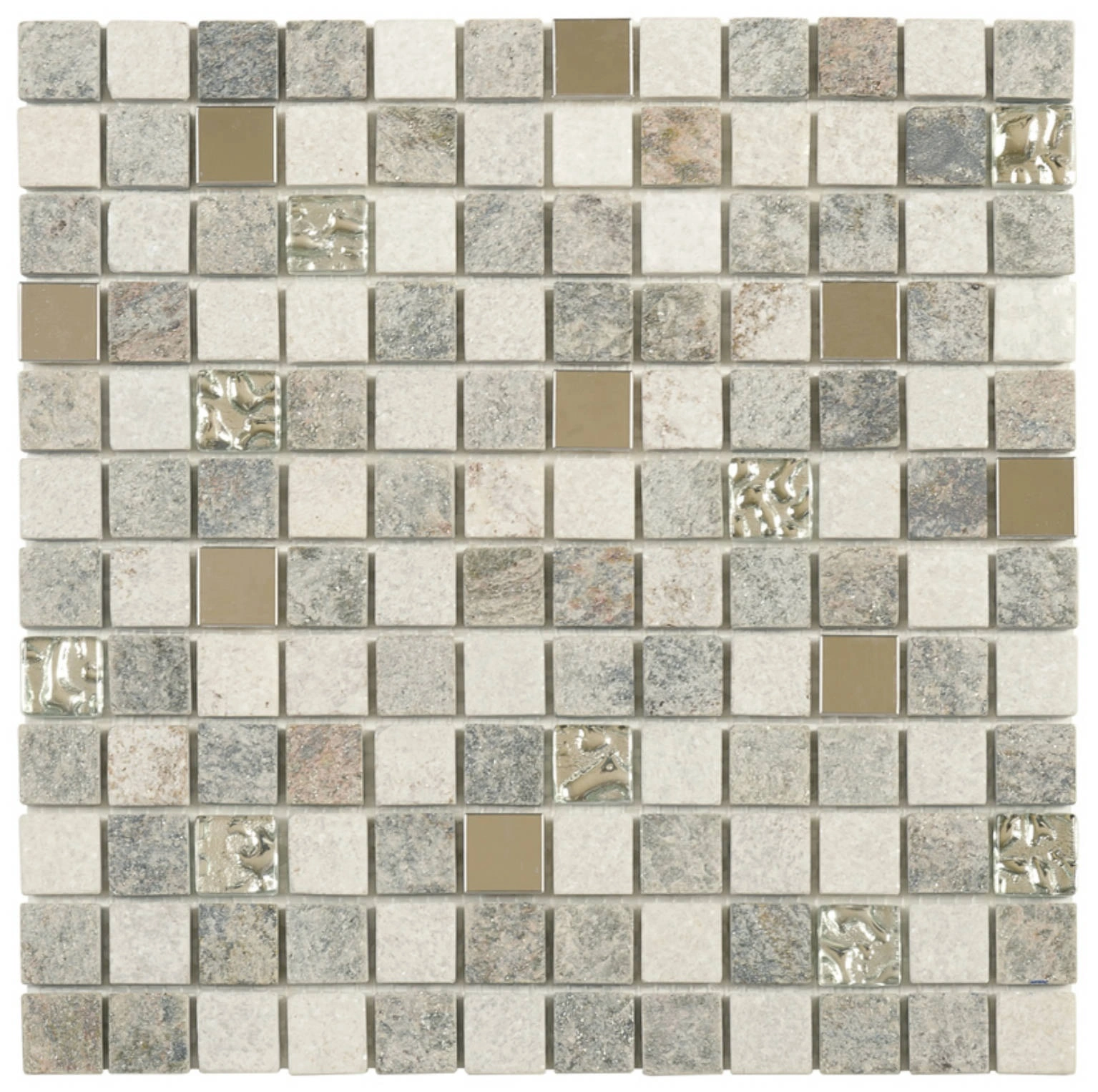 Grey Beige Glass Quartzite And Metal Décor 7/8″X7/8″ Mosaic