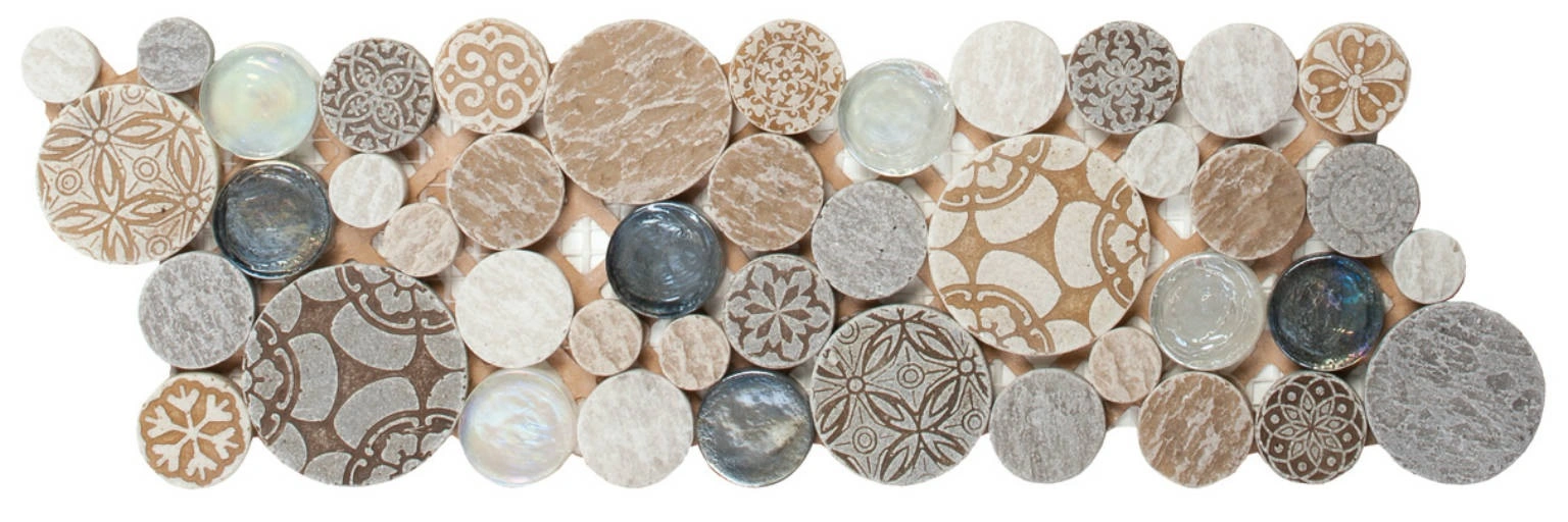 Beige Penny Round Décor / Glass Interlocking Border