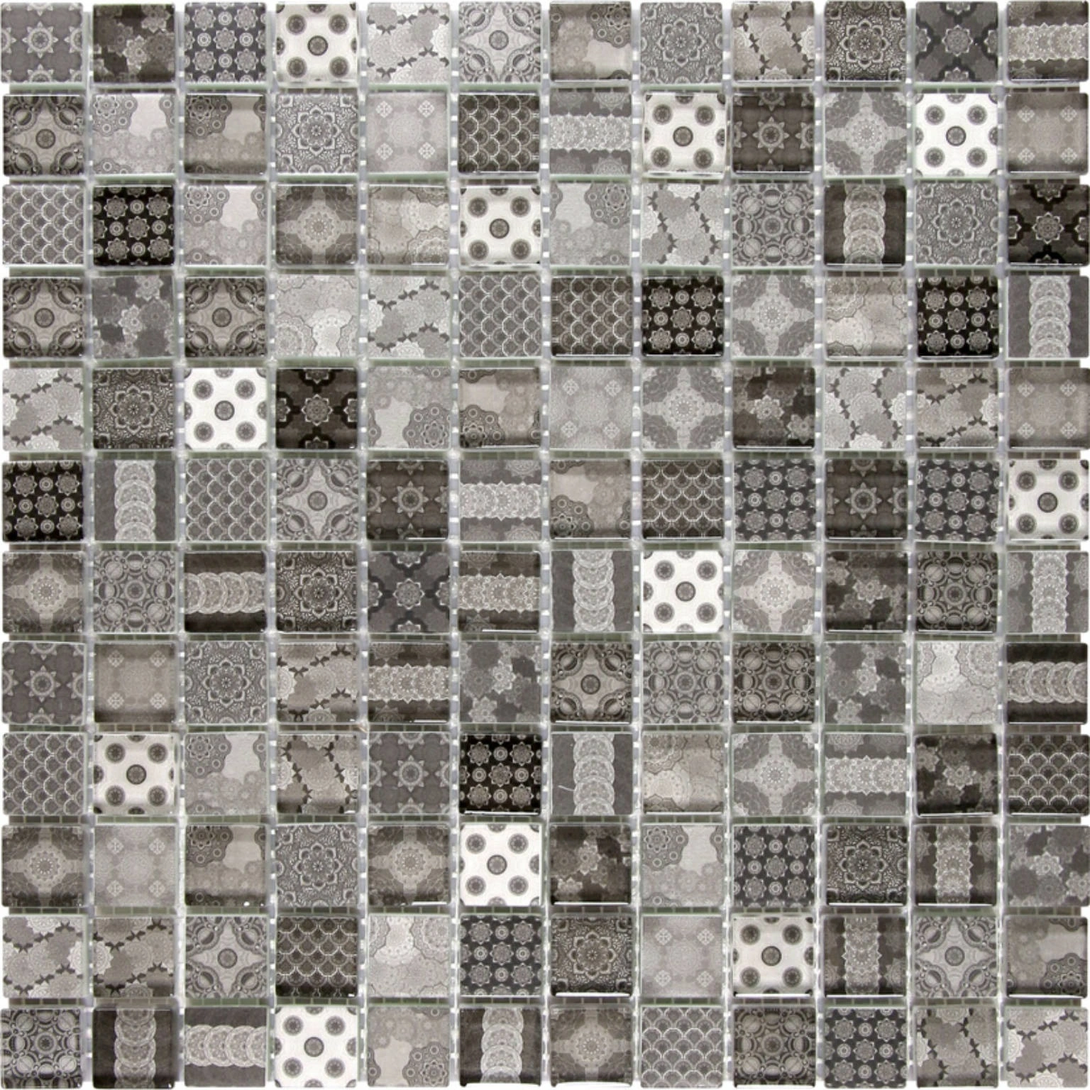 Glass Classic Décor Grey Black Glossy Mosaic