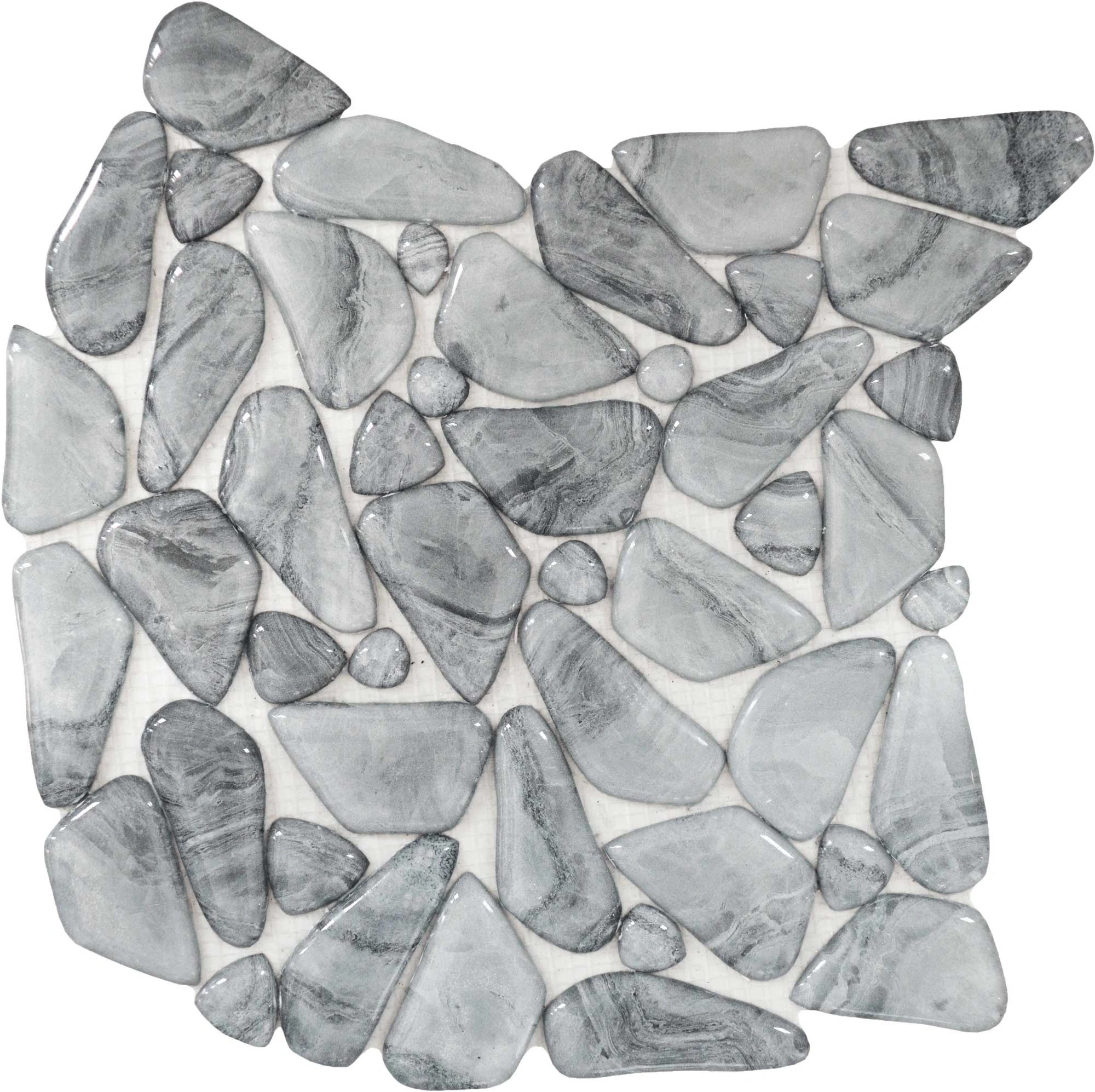 Glass Pebble Light Grey Marble Pattern Mix Mosaic 11.4″11.4″