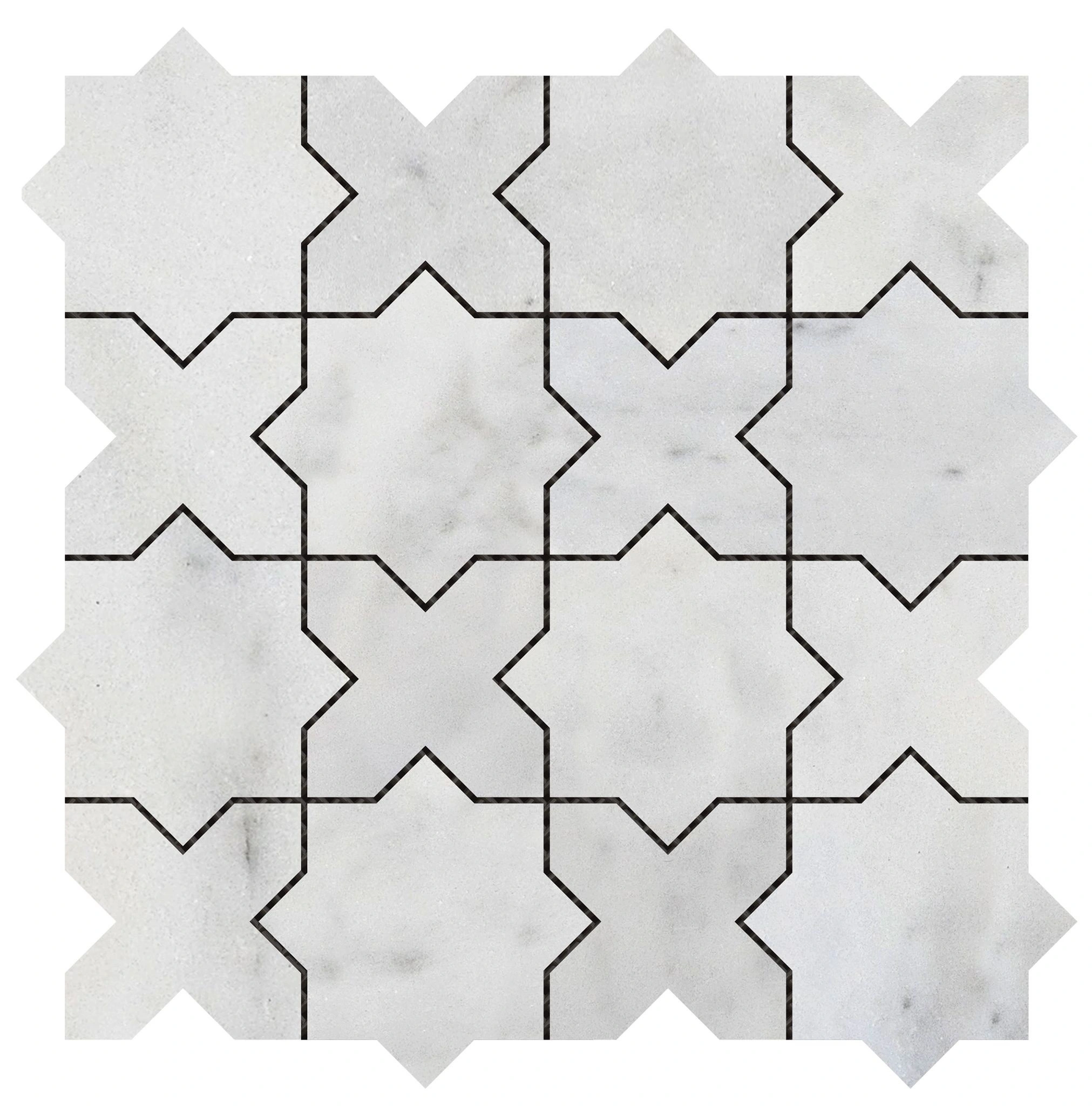 3″x3″ Cross & Star White Grey Marble