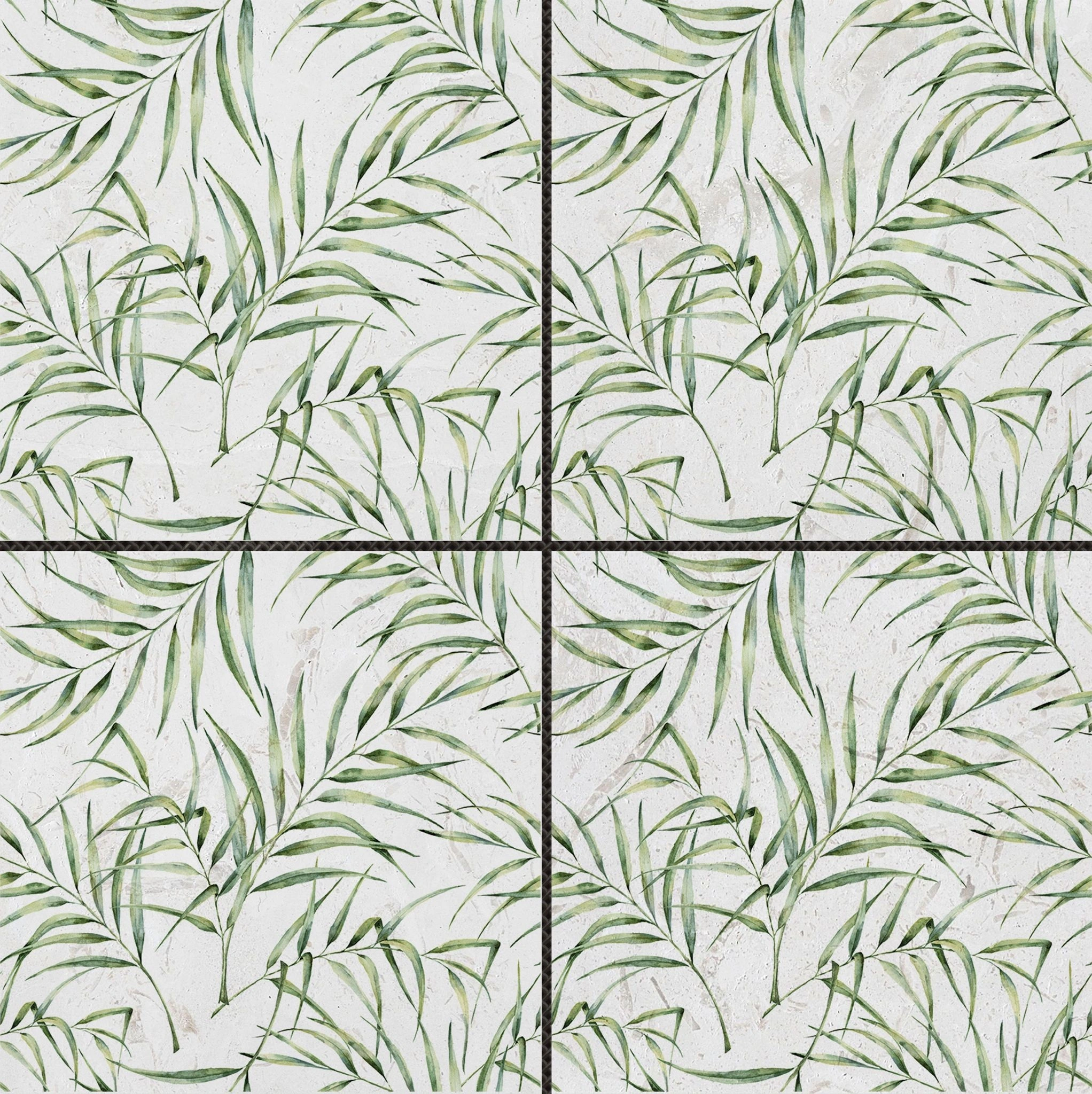 6″x6″ Green Palm Leaf Printed Beige Marble