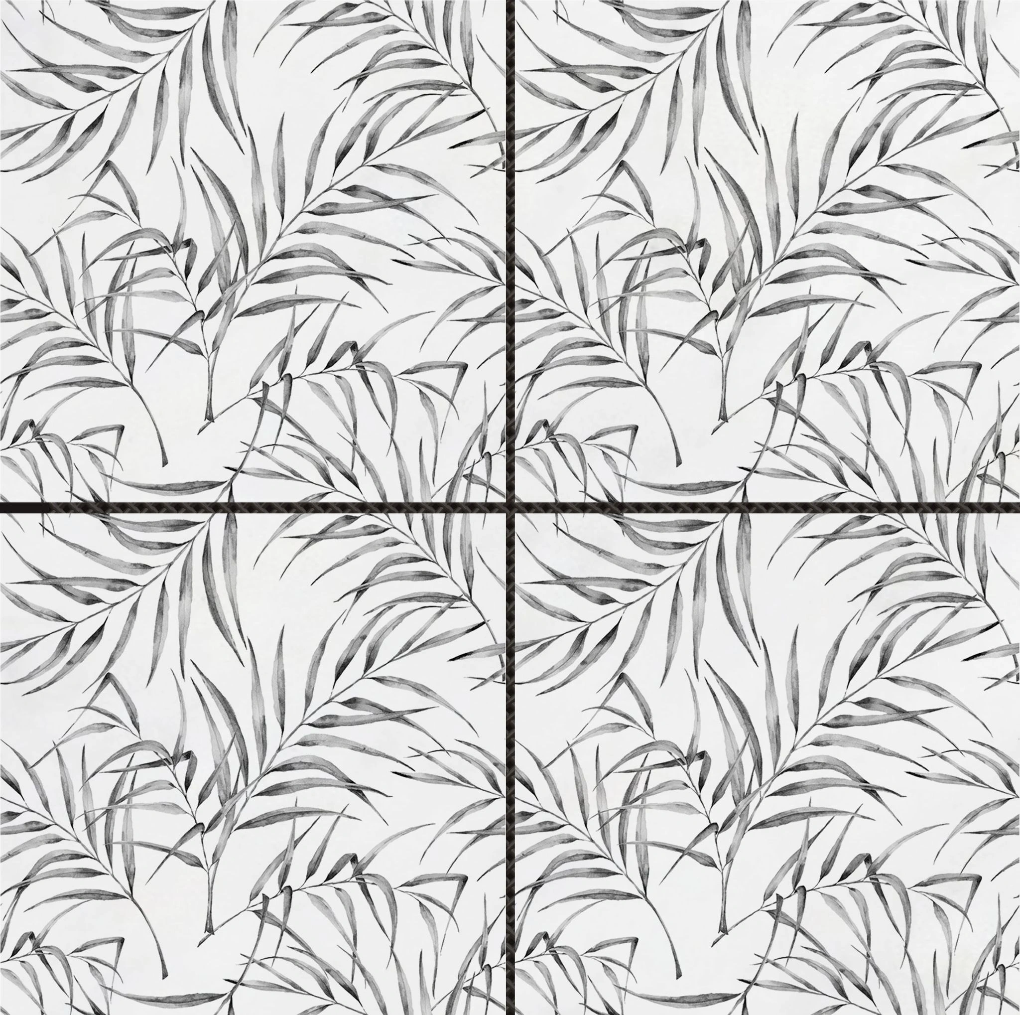 6″x6″ Grey Palm Leaf Printed White Marble