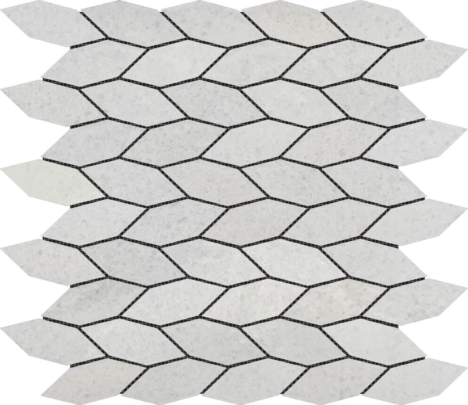 Elongated Hexagon White Grey “Leaves” Mosaic
