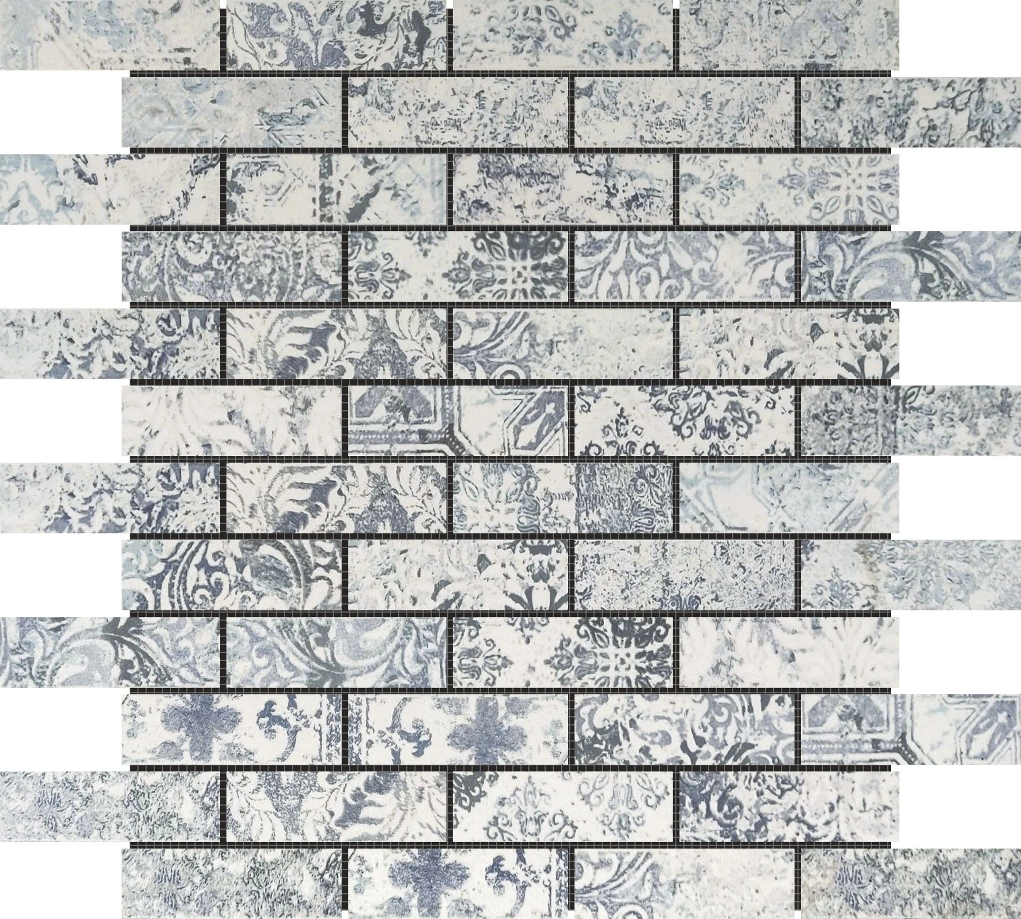 Grey Mix Pattern Deco Brick Matte Glazed Porcelain 1″x3″ Mosaic