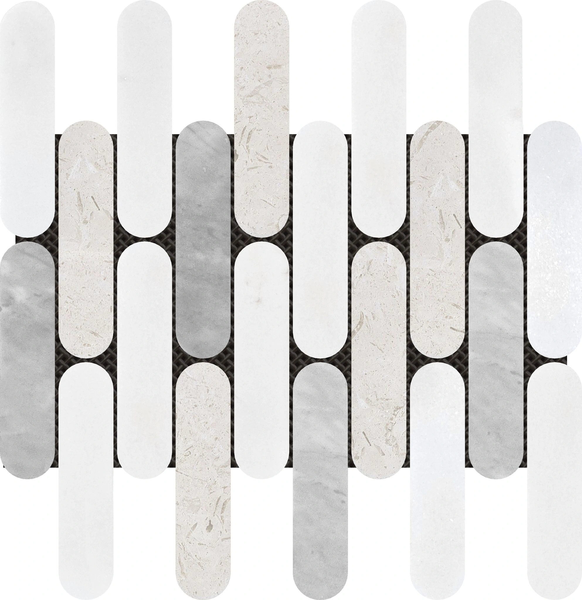 2″x6″ Elongated Round White Grey Beige Marble Mix