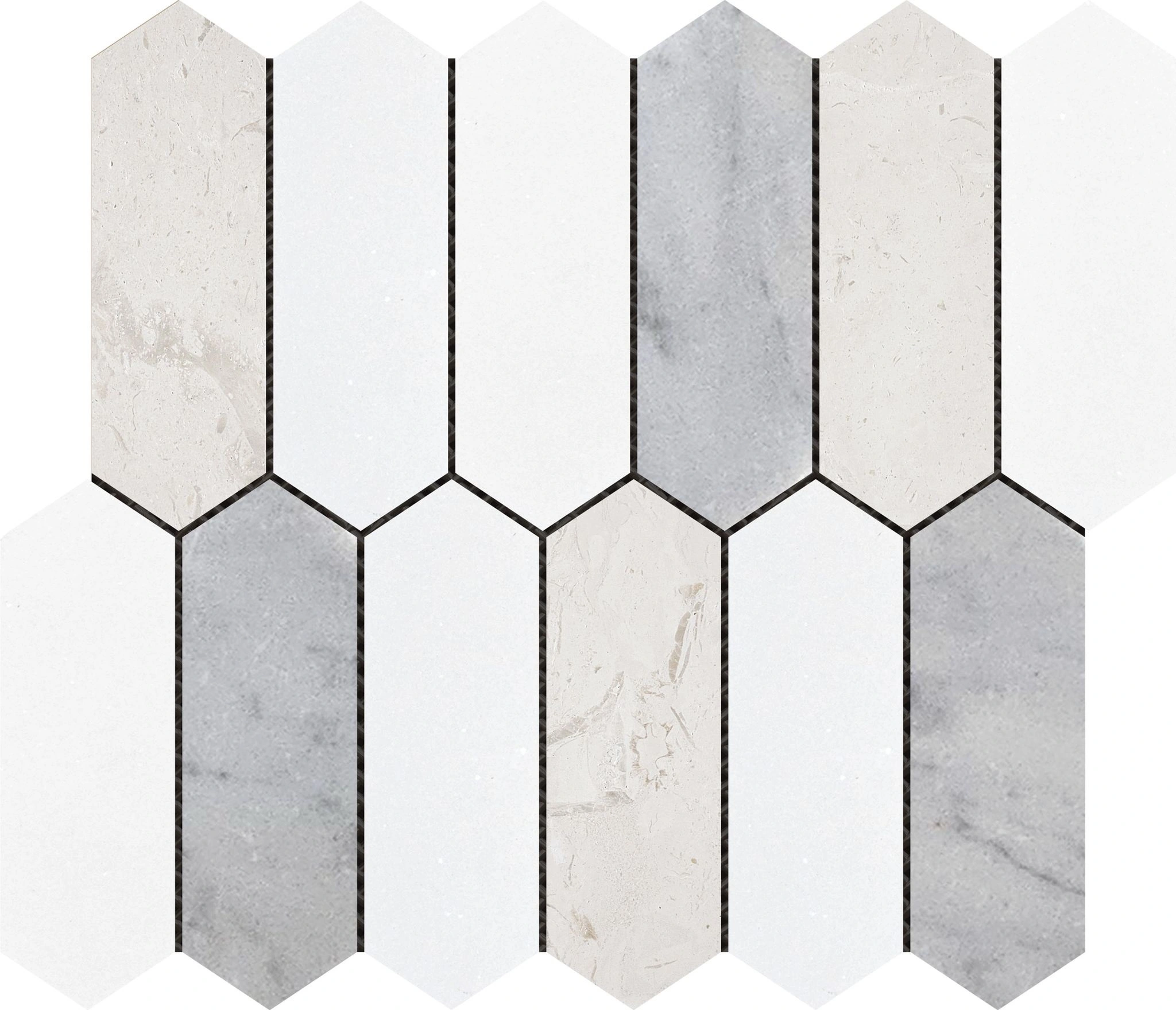 2″x6″ Picket White Grey Beige Marble Mix