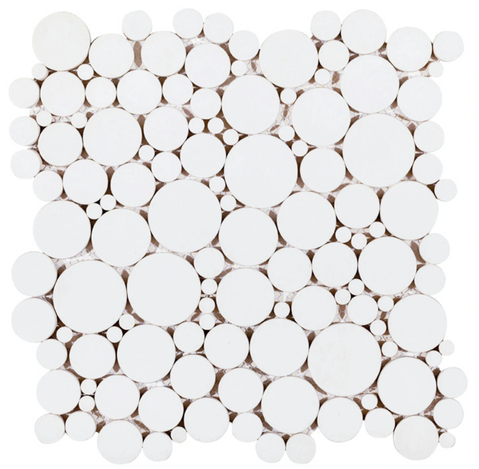 White Reconstituted Round Interlocking Mosaic