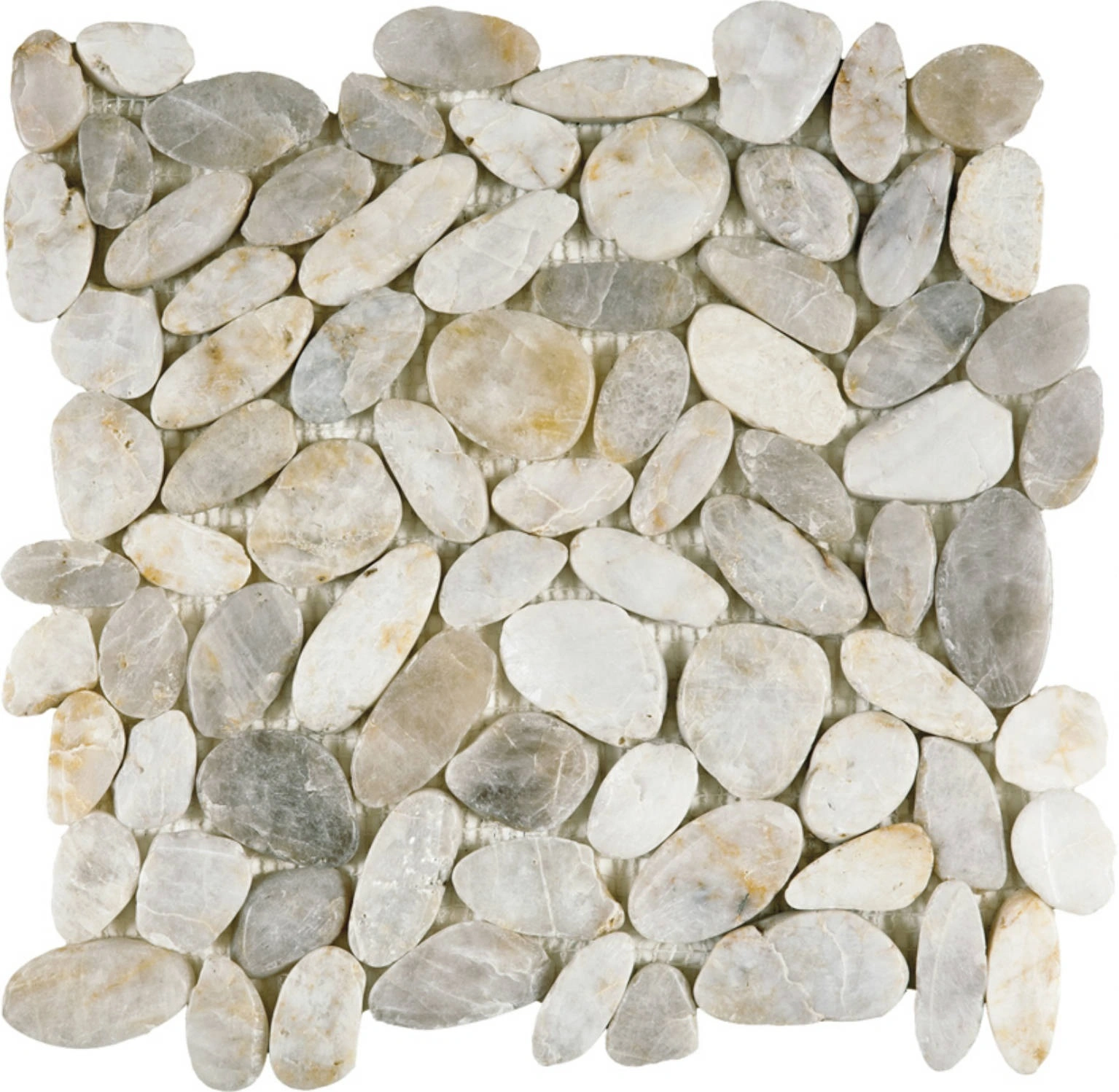 White Sliced Polished Pebble Interlocking Mosaic