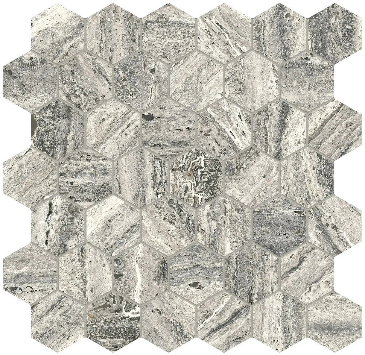 Travertino Titanium Hexagon Mosaic