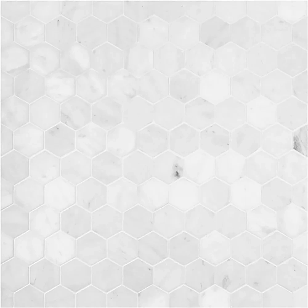 2" Hexagon Mosaic Crystal White