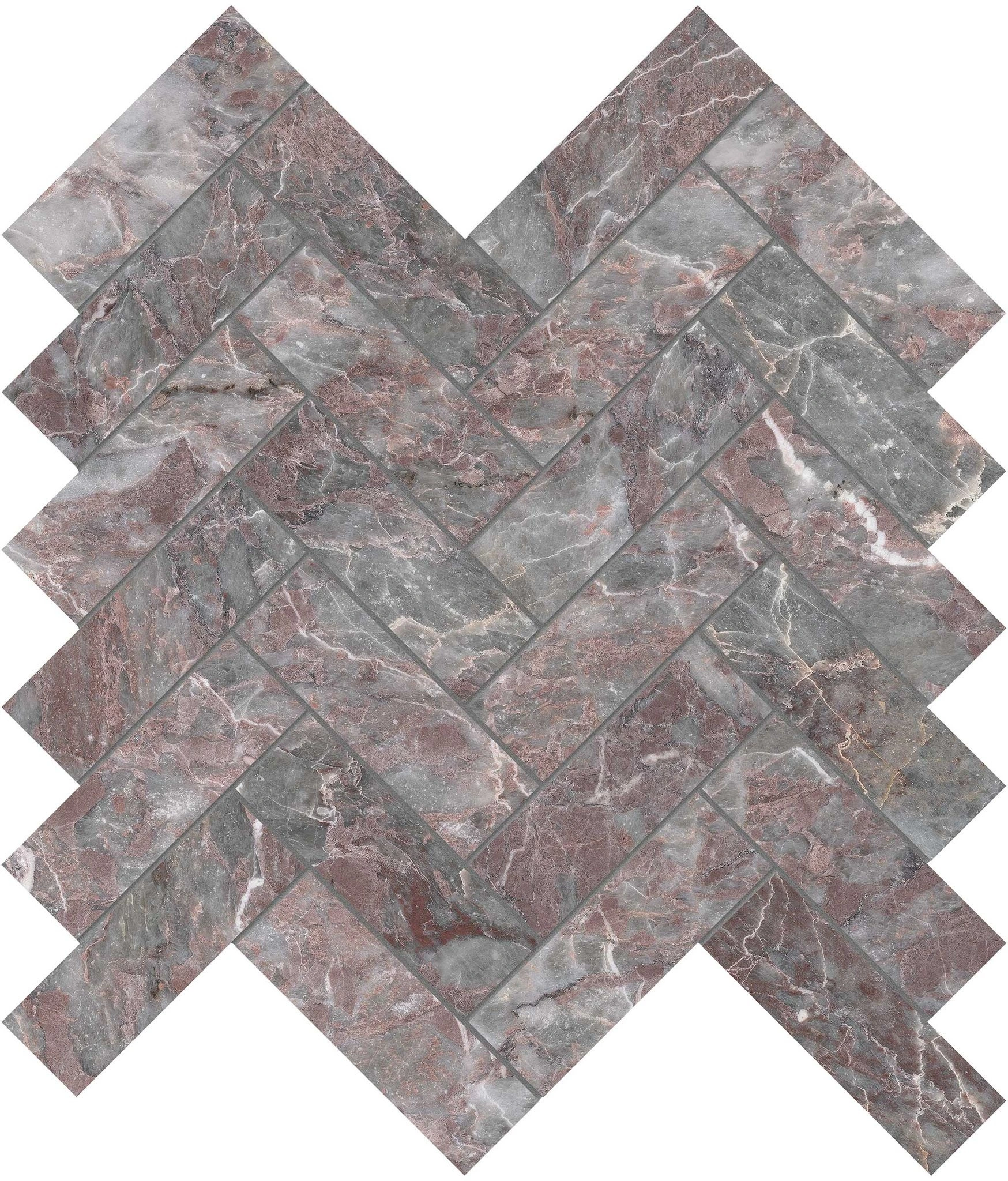 Sereno Burgundy 1.25×4 Herringbone Mosaic