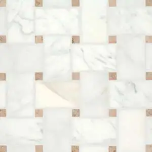 Jumbo Basketweave Honed Marble in Calacatta with Jura Beige Dot