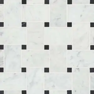 Basketweave Honed Marble in White Carrara with Absolute Black Do