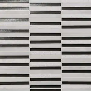 Stacked Glass and Stone Mosaic in Brown and Oriental White