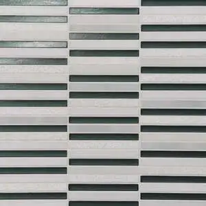 Stacked Glass and Stone Mosaic in Dark Green and Oriental White