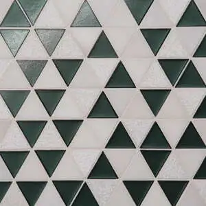Triangle Glass and Stone Mosaic in Dark Green and Oriental White