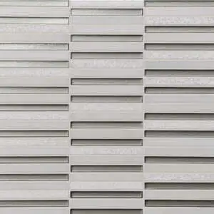Stacked Glass and Stone Mosaic in Grey and Oriental White